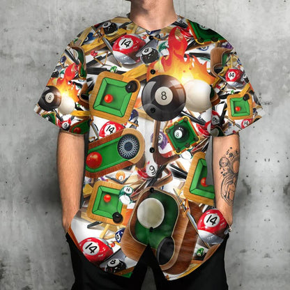 Billiard Baseball Jersey, Billiard Balls With Flame Baseball Jersey For Men And Women - Perfect Gift For Billiard Lovers, Billiard Players - Amzanimalsgift