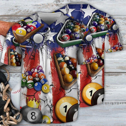 Billiard Baseball Jersey, Billiard Independence Day American Flag Baseball Jersey For Men And Women - Perfect Gift For Billiard Lovers - Amzanimalsgift