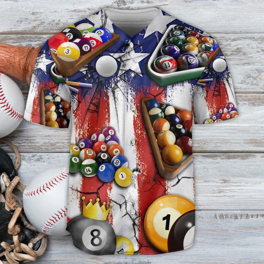 Billiard Baseball Jersey, Billiard Independence Day American Flag Baseball Jersey For Men And Women - Perfect Gift For Billiard Lovers - Amzanimalsgift