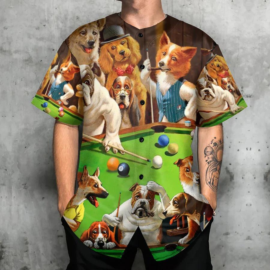 Billiard Baseball Jersey, Dogs Playing Billiard Baseball Jersey For Men And Women - Perfect Gift For Billiard Lovers, Dog Lovers - Amzanimalsgift
