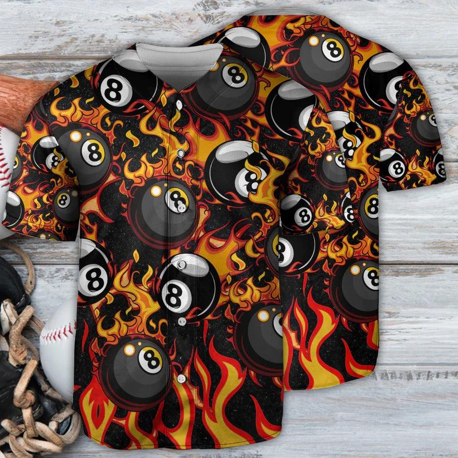 Billiard Baseball Jersey, Eight Ball Burning With Fire Flames Baseball Jersey For Men And Women - Perfect Gift For Billiard Lovers, Billiard Players - Amzanimalsgift