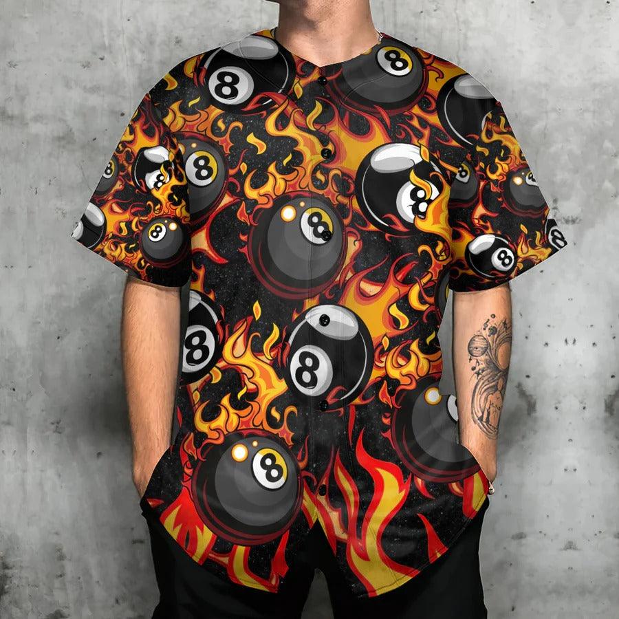Billiard Baseball Jersey, Eight Ball Burning With Fire Flames Baseball Jersey For Men And Women - Perfect Gift For Billiard Lovers, Billiard Players - Amzanimalsgift