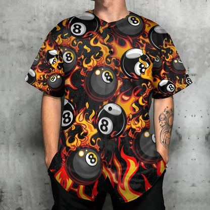 Billiard Baseball Jersey, Eight Ball Burning With Fire Flames Baseball Jersey For Men And Women - Perfect Gift For Billiard Lovers, Billiard Players - Amzanimalsgift