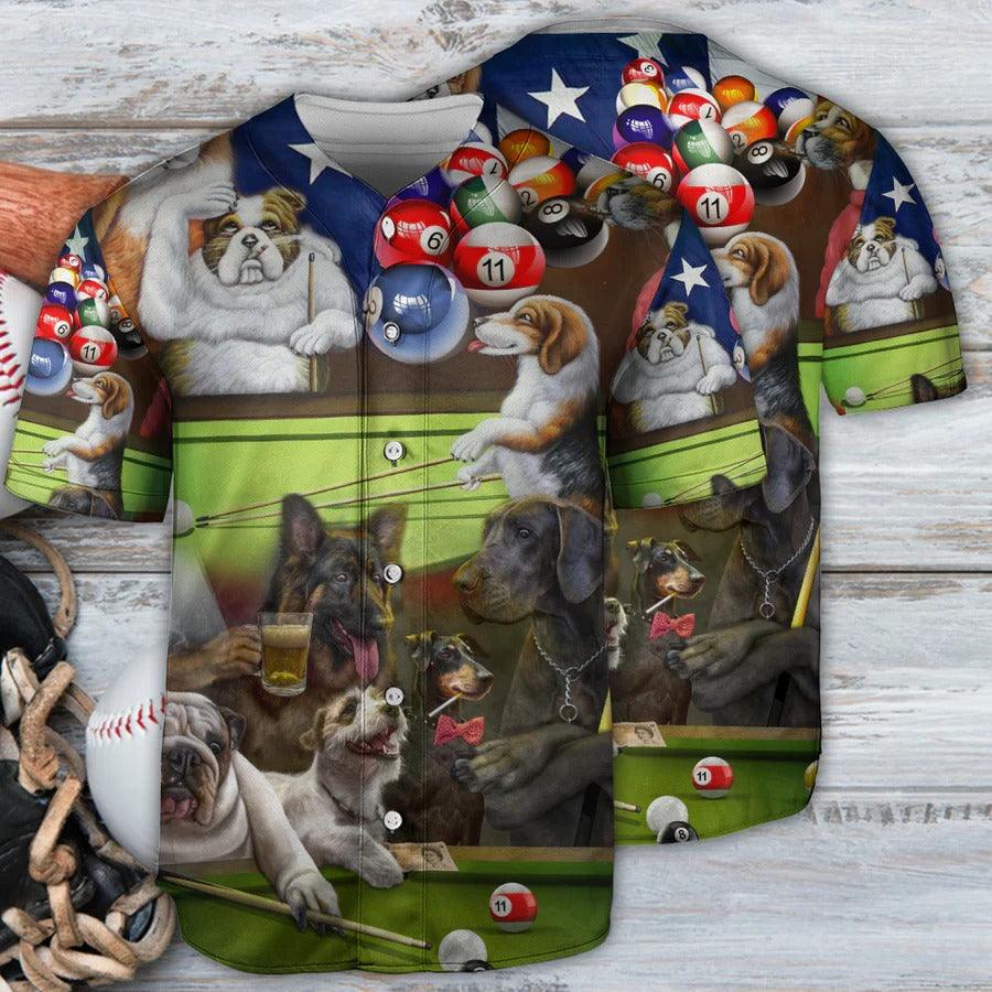 Billiard Baseball Jersey, Funny Dogs, Beer, Billiard Independence Day Baseball Jersey For Men And Women - Perfect Gift For Billiard Lovers, Dog Lovers - Amzanimalsgift