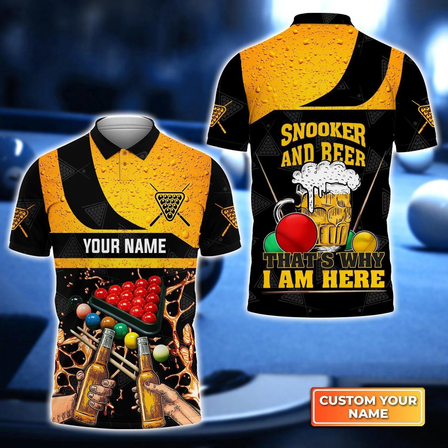Billiard Custom Name Men Polo Shirt, Personalized 8 Ball Pool Billiards Polo Shirts, Gift For Billiard Lovers, Snooker And Beer That's Why I'm Here - Amzanimalsgift