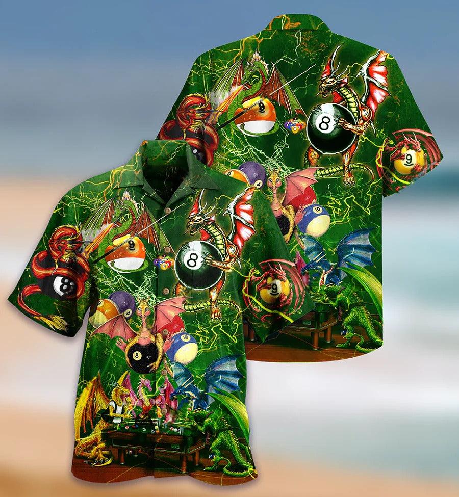 Billiard Hawaiian Shirt, Billiard Dragon Aloha Hawaiian Shirt, Billiard Ball Aloha Shirt For Men - Perfect Gift For Billiard Lovers - Amzanimalsgift