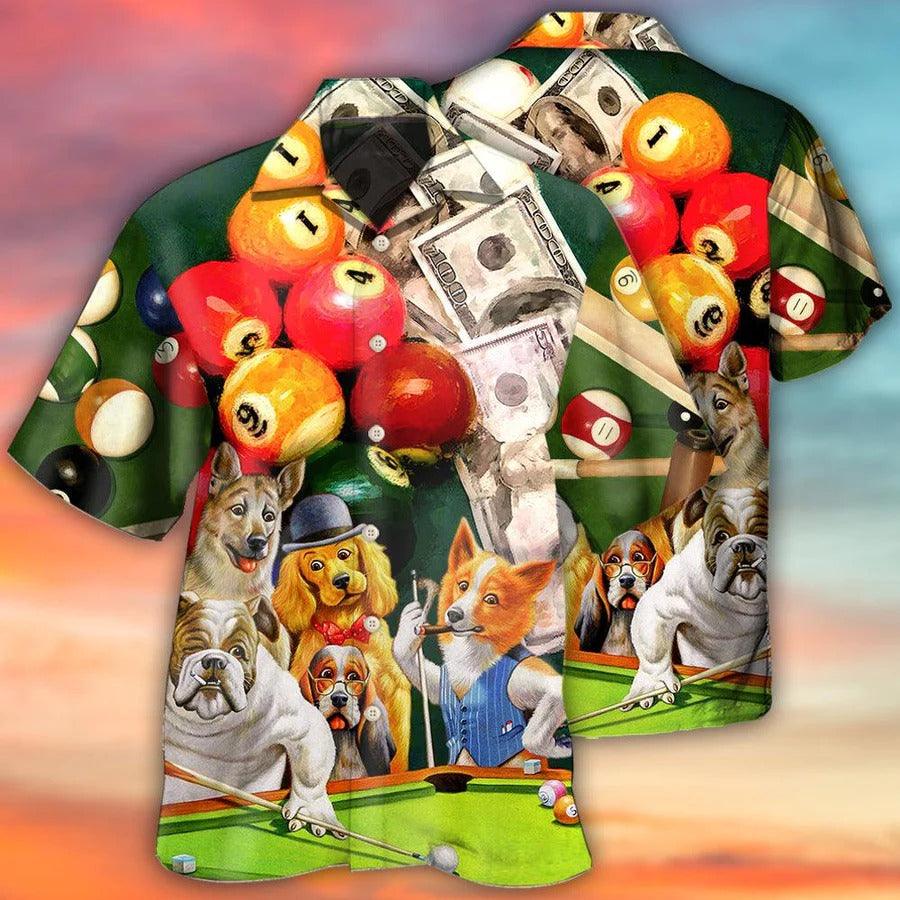 Billiard Hawaiian Shirt, Dogs Billiard Aloha Hawaiian Shirt, Funny Dog Many Money Aloha Shirt For Men - Perfect Gift For Billiard Lovers, Dog Lovers - Amzanimalsgift