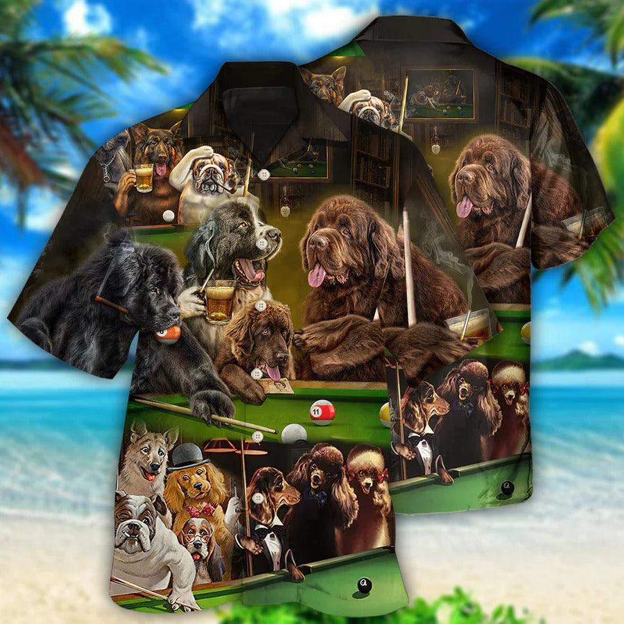 Billiard Hawaiian Shirt, Dogs Billiard Aloha Hawaiian Shirt, Funny Dog Play Billiard Aloha Shirt For Men - Perfect Gift For Billiard Lovers - Amzanimalsgift