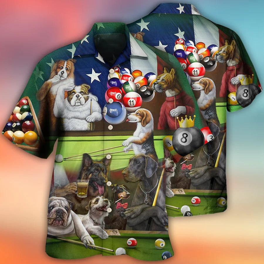 Billiard Hawaiian Shirt, Dogs Billiard Hawaiian Shirt, Play Billiard And Drink Beer Aloha Shirt For Men - Perfect Gift For Billiard Lovers, Dog Lovers - Amzanimalsgift