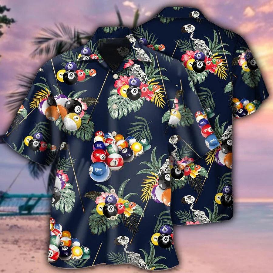 Billiard Hawaiian Shirt, Tropical Leaves Billiard Aloha Hawaiian Shirt, Billiard Ball Aloha Shirt For Men - Perfect Gift For Billiard Lovers - Amzanimalsgift