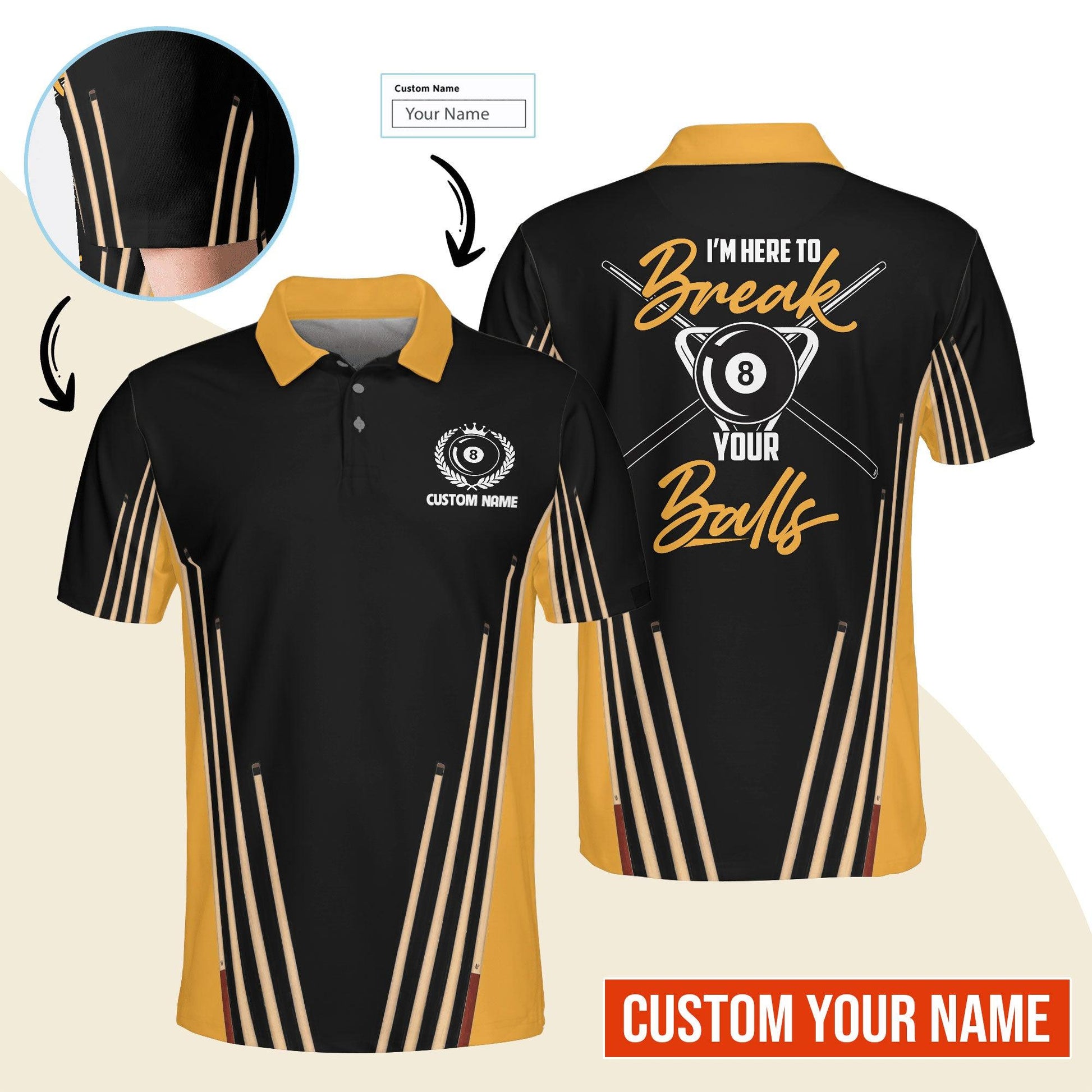 Billiard Men Polo Shirt Custom Name - Billiard Pool 8 Ball Personalized Polo Shirt For Men - Gift For Billiard Players, Billiard Lovers - Amzanimalsgift
