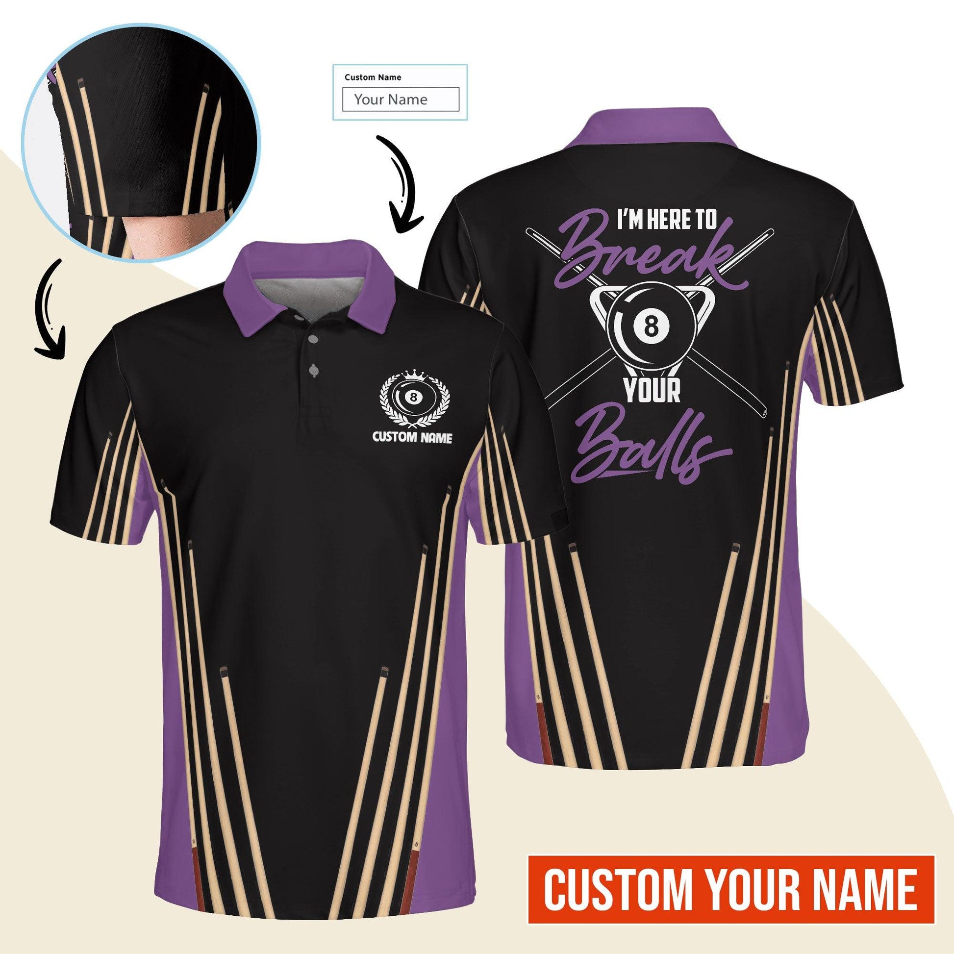 Billiard Men Polo Shirt Custom Name - Billiard Pool 8 Ball Personalized Polo Shirt For Men - Gift For Billiard Players, Billiard Lovers - Amzanimalsgift