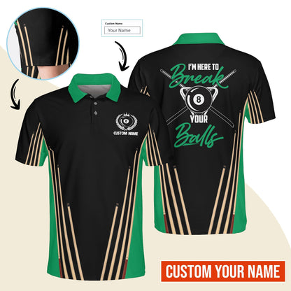 Billiard Men Polo Shirt Custom Name - Billiard Pool 8 Ball Personalized Polo Shirt For Men - Gift For Billiard Players, Billiard Lovers - Amzanimalsgift