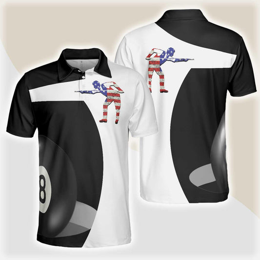 Billiard Shot American Flag Men Polo Shirt, Best Billiards Shirt For Patriotic Billiards Players, Eight Ball Shirt, Gift For Billiards Lovers - Amzanimalsgift