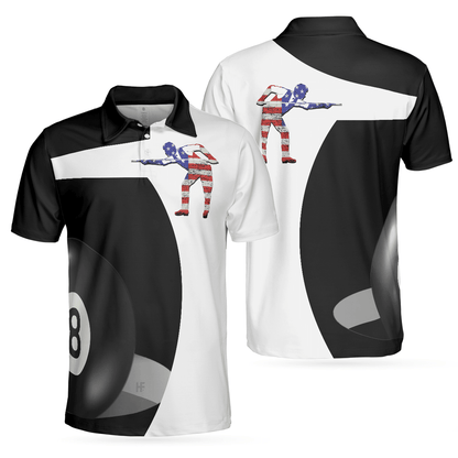 Billiard Shot American Flag Men Polo Shirt, Best Billiards Shirt For Patriotic Billiards Players, Eight Ball Shirt, Gift For Billiards Lovers - Amzanimalsgift