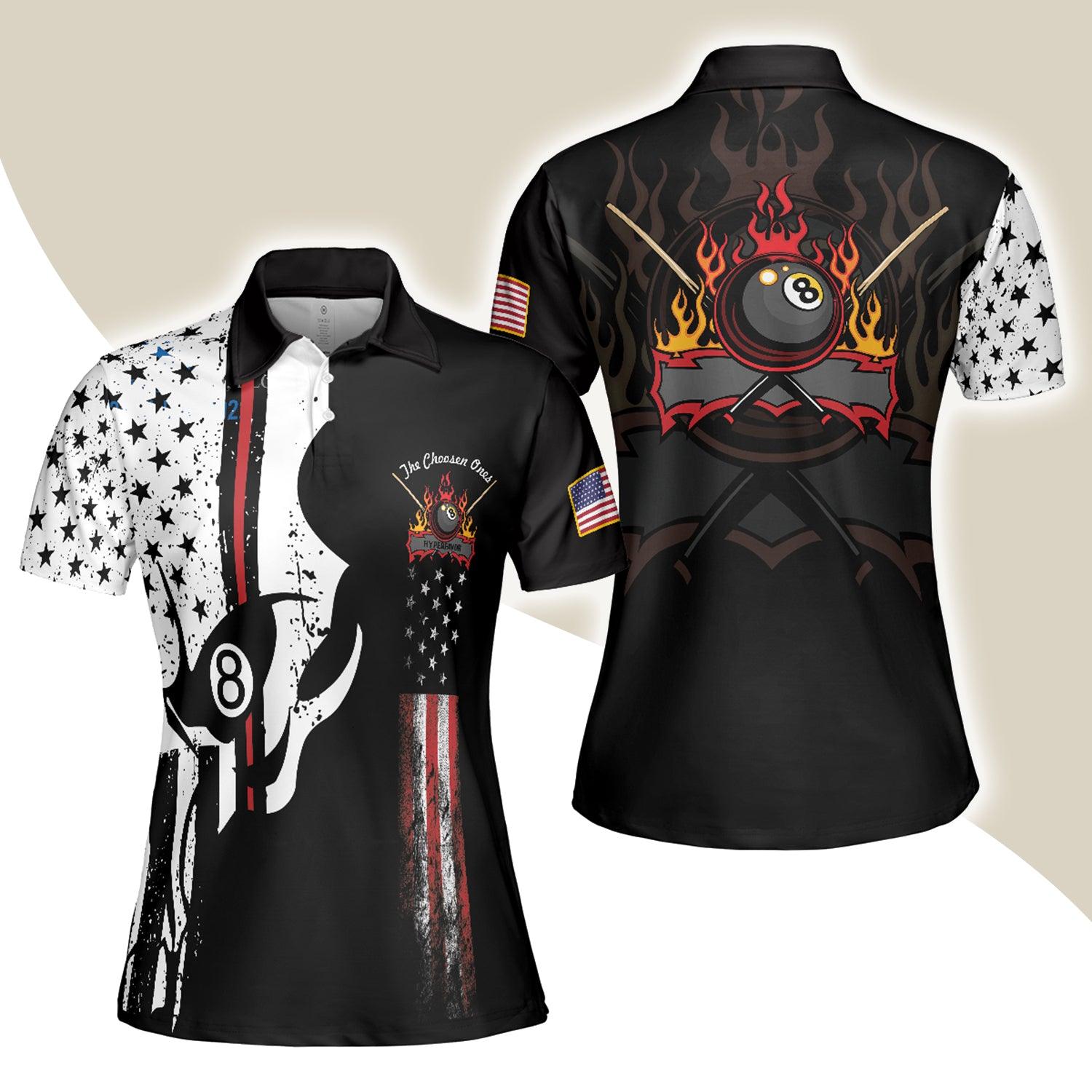Billiard Women Polo Shirts, The Chosen Ones, Skull American Flag Billiards Polo Shirt - Perfect Gift For Ladies, Billiards Lovers, Billiards Players - Amzanimalsgift