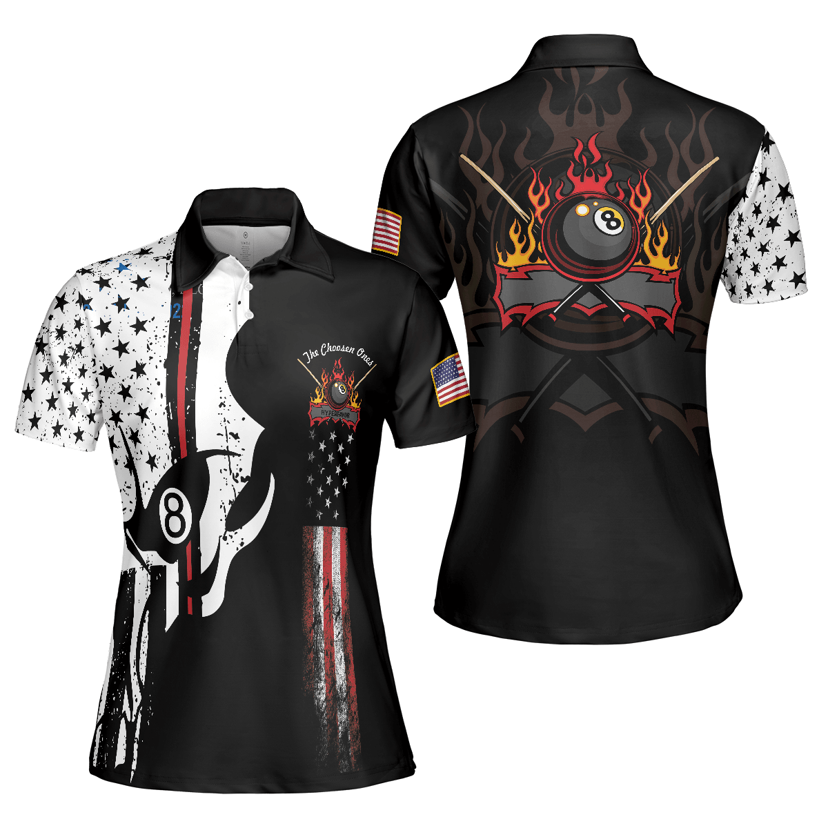 Billiard Women Polo Shirts, The Chosen Ones, Skull American Flag Billiards Polo Shirt - Perfect Gift For Ladies, Billiards Lovers, Billiards Players - Amzanimalsgift