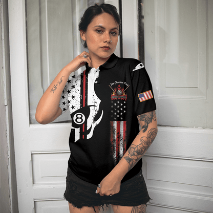 Billiard Women Polo Shirts, The Chosen Ones, Skull American Flag Billiards Polo Shirt - Perfect Gift For Ladies, Billiards Lovers, Billiards Players - Amzanimalsgift
