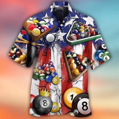 Billiards Aloha Hawaiian Shirts For Summer, America Flag Pattern Independence Day Hawaiian Shirts For Men Women, 4th Of July Gift For Billiards Lovers - Amzanimalsgift