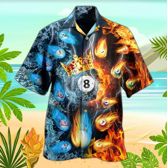 Billiards Aloha Hawaiian Shirts For Summer, Billiard Fire and Water Hawaiian Shirt Outfits For Men Women, Gift For Friend, Billiards Lovers, Team - Amzanimalsgift