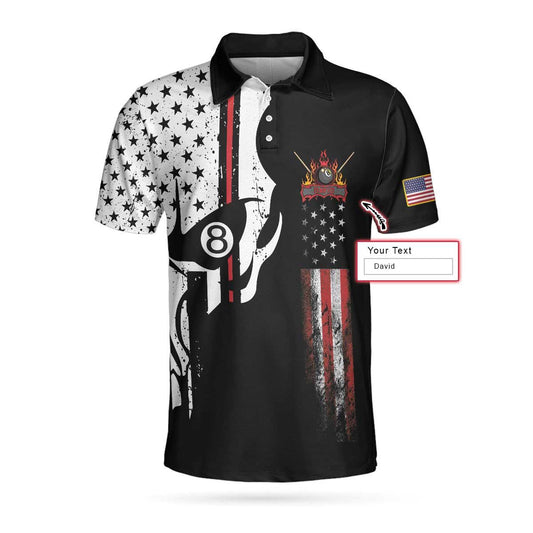 Billiards Custom Name Men Polo Shirt, Personalized 8 Ball Pool Billiards Polo Shirts, Skull American Flag Polo Shirt - Gift For Billiards Lovers - Amzanimalsgift