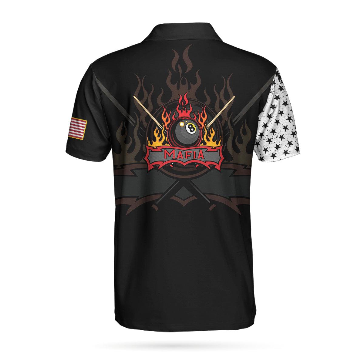 Billiards Custom Name Men Polo Shirt, Personalized 8 Ball Pool Billiards Polo Shirts, Skull American Flag Polo Shirt - Gift For Billiards Lovers - Amzanimalsgift