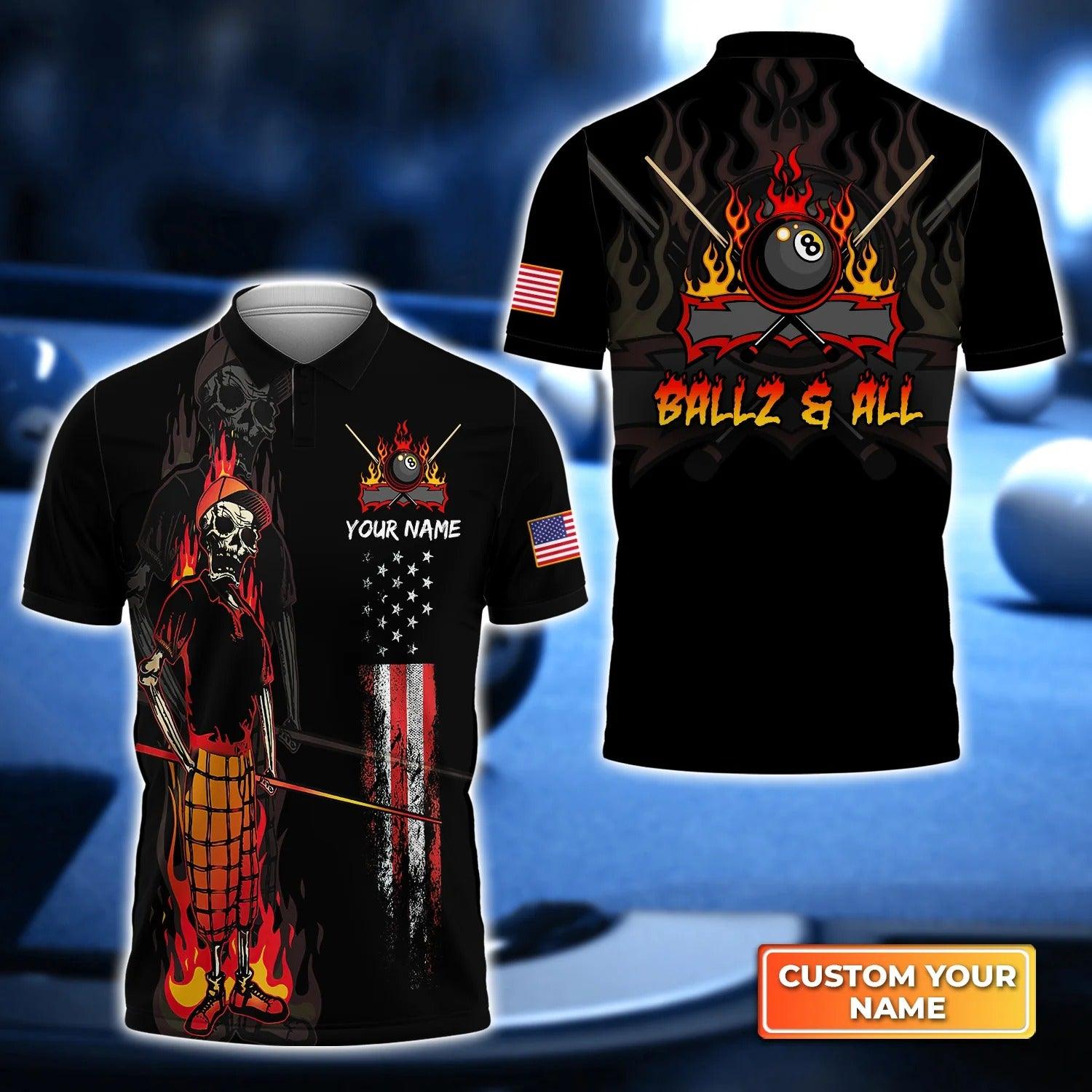 Billiards Customized Name Men Polo Shirt, Ball & All Team Bones American Flag Personalized 8 Ball Pool Billiards Polo Shirts, Gift For Billiard Lovers - Amzanimalsgift