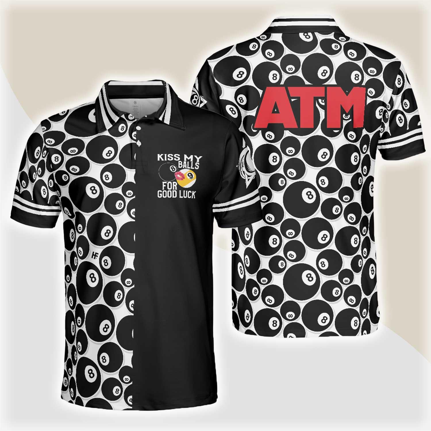 Billiards Men Polo Shirt, 8 Ball Pattern ATM Polo Shirt, Kid My Balls For Good Luck Men Polo Shirt, Best Gift For Billiards Lovers - Amzanimalsgift