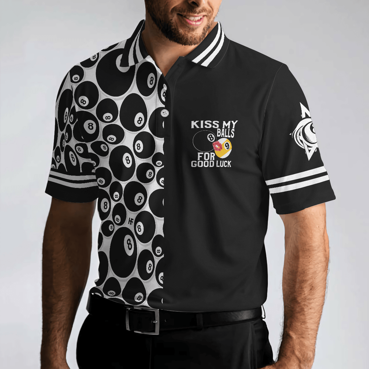 Billiards Men Polo Shirt, 8 Ball Pattern ATM Polo Shirt, Kid My Balls For Good Luck Men Polo Shirt, Best Gift For Billiards Lovers - Amzanimalsgift