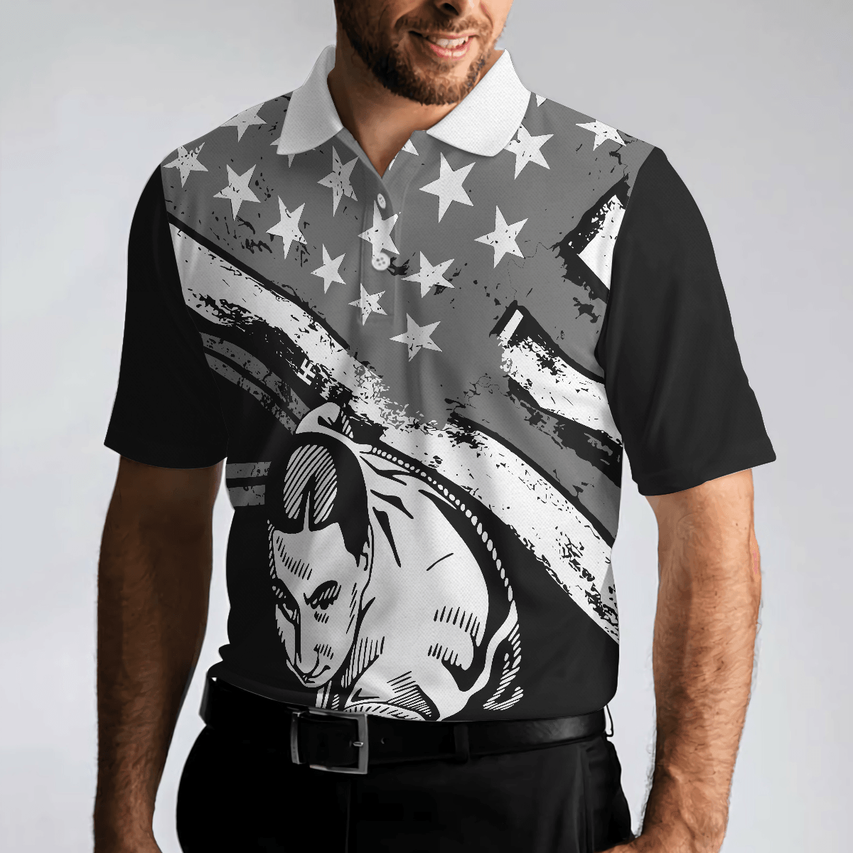 Billiards Men Polo Shirt, Aim Shoot Swear Repeat, American Flag Pattern Billiards Polo Shirt For Men - Gift For Billiards Lovers, Billiards Players - Amzanimalsgift