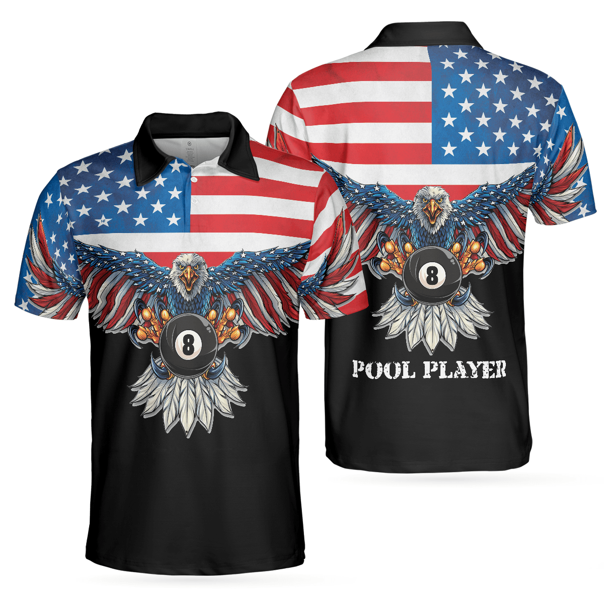 Billiards Men Polo Shirt, American Eagle, Cool American Flag Billiards Shirt For Men, Best Billiards Gift Idea, Gift For Billiards Lovers - Amzanimalsgift