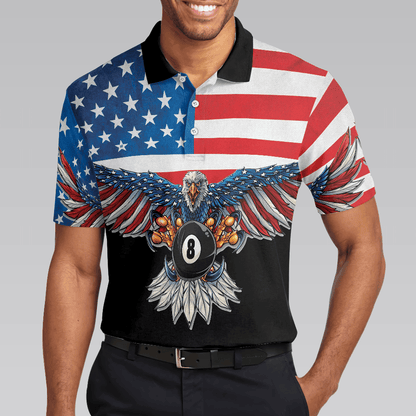 Billiards Men Polo Shirt, American Eagle, Cool American Flag Billiards Shirt For Men, Best Billiards Gift Idea, Gift For Billiards Lovers - Amzanimalsgift