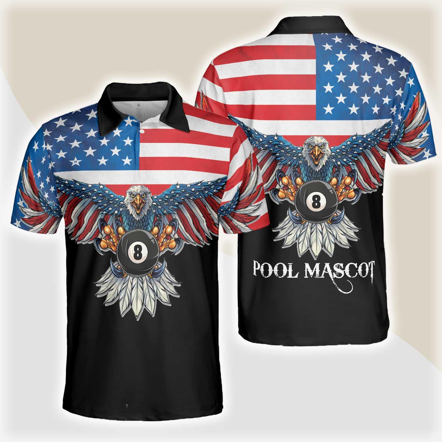 Billiards Men Polo Shirt, American Eagle Pool Mascot, Cool American Flag Billiards Shirt For Men, Best Billiards Gift Idea, Gift For Billiards Lovers - Amzanimalsgift