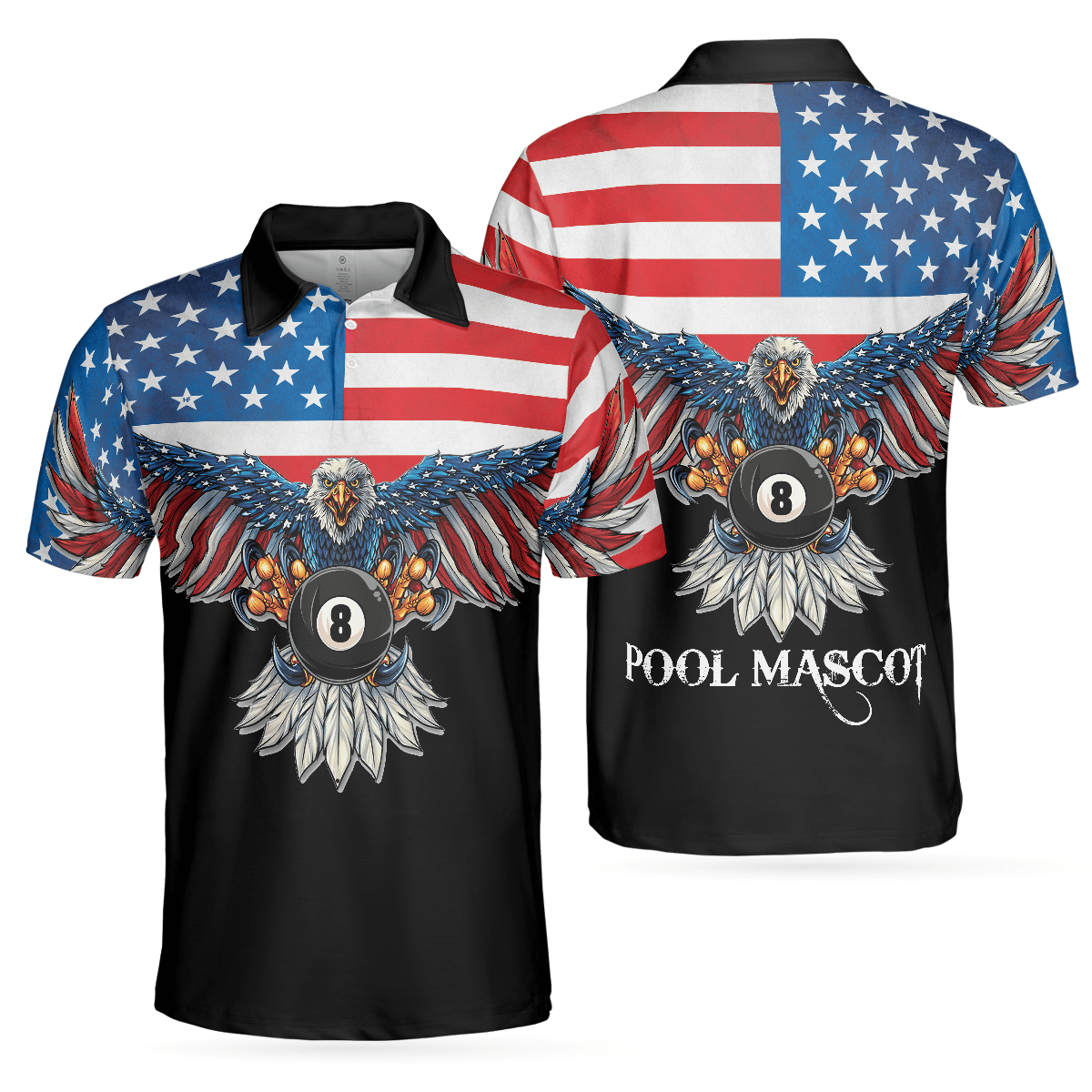 Billiards Men Polo Shirt, American Eagle Pool Mascot, Cool American Flag Billiards Shirt For Men, Best Billiards Gift Idea, Gift For Billiards Lovers - Amzanimalsgift