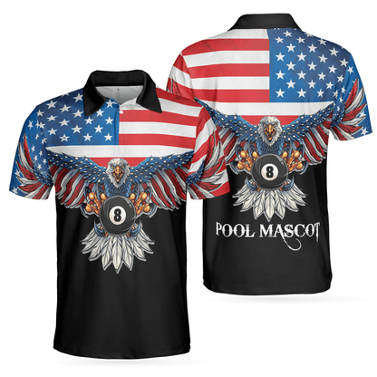 Billiards Men Polo Shirt, American Eagle Pool Mascot, Cool American Flag Billiards Shirt For Men, Best Billiards Gift Idea, Gift For Billiards Lovers - Amzanimalsgift