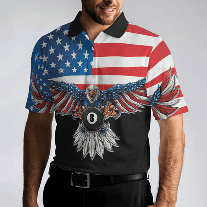 Billiards Men Polo Shirt, American Eagle Pool Mascot, Cool American Flag Billiards Shirt For Men, Best Billiards Gift Idea, Gift For Billiards Lovers - Amzanimalsgift