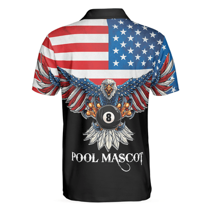 Billiards Men Polo Shirt, American Eagle Pool Mascot, Cool American Flag Billiards Shirt For Men, Best Billiards Gift Idea, Gift For Billiards Lovers - Amzanimalsgift