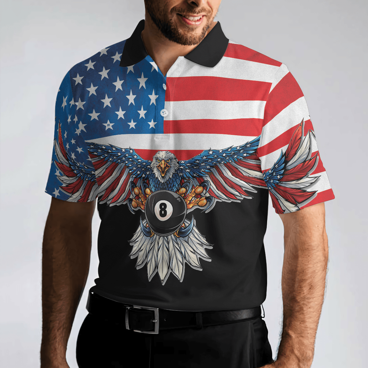 Billiards Men Polo Shirt, American Eagle Poolaholic, Cool American Flag Billiards Shirt For Men, Best Billiards Gift Idea, Gift For Billiards Lovers - Amzanimalsgift
