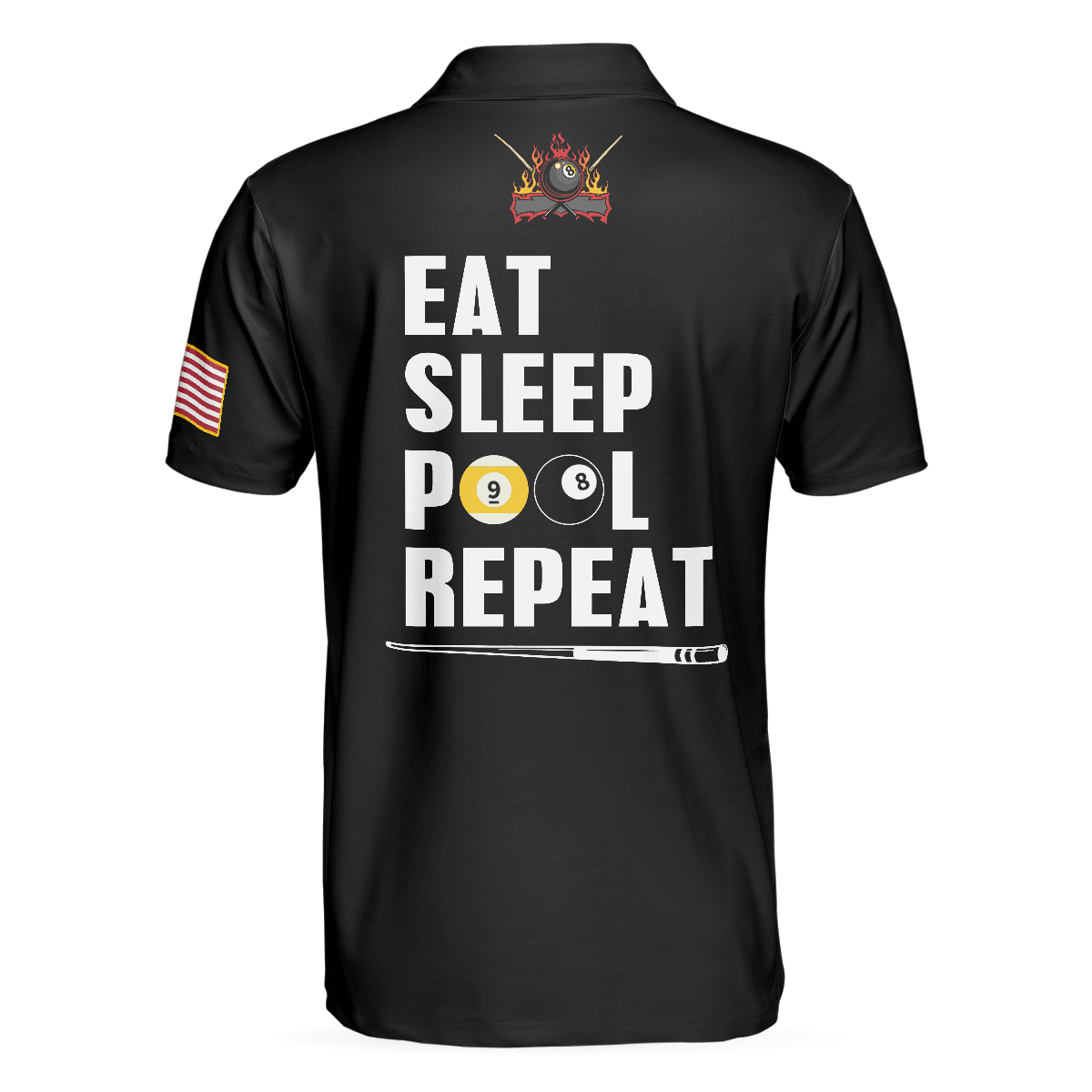 Billiards Men Polo Shirt, American Flag, Billiards Ball Flame, Eat Sleep Pool Repeat, 8 Ball Pool Billiards Polo Shirts, Gift For Billiards Lovers - Amzanimalsgift