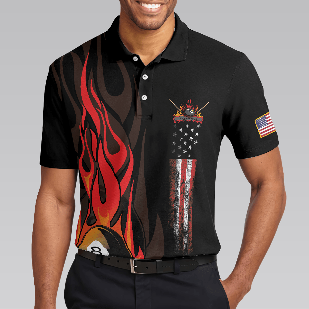 Billiards Men Polo Shirt, American Flag, Billiards Ball Flame, Eat Sleep Pool Repeat, 8 Ball Pool Billiards Polo Shirts, Gift For Billiards Lovers - Amzanimalsgift