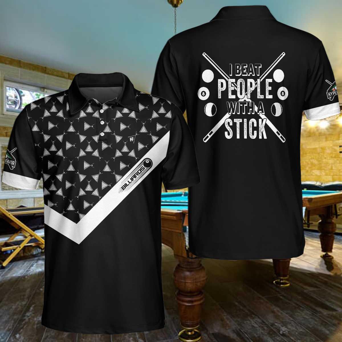 Billiards Men Polo Shirt, Ball And Sticks Set, I Beat People With A Stick Polo Shirt, Best Billiards Shirt For Men, Gift For Billiards Lovers - Amzanimalsgift