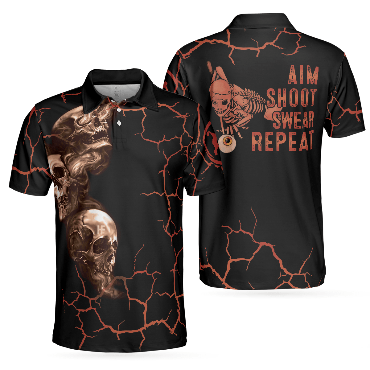 Billiards Men Polo Shirt, Billiard Aim Shoot, Scary Skull, 8 Ball Pool Billiards Polo Shirts, Best Halloween Billiards, Gift For Billiards Lovers - Amzanimalsgift