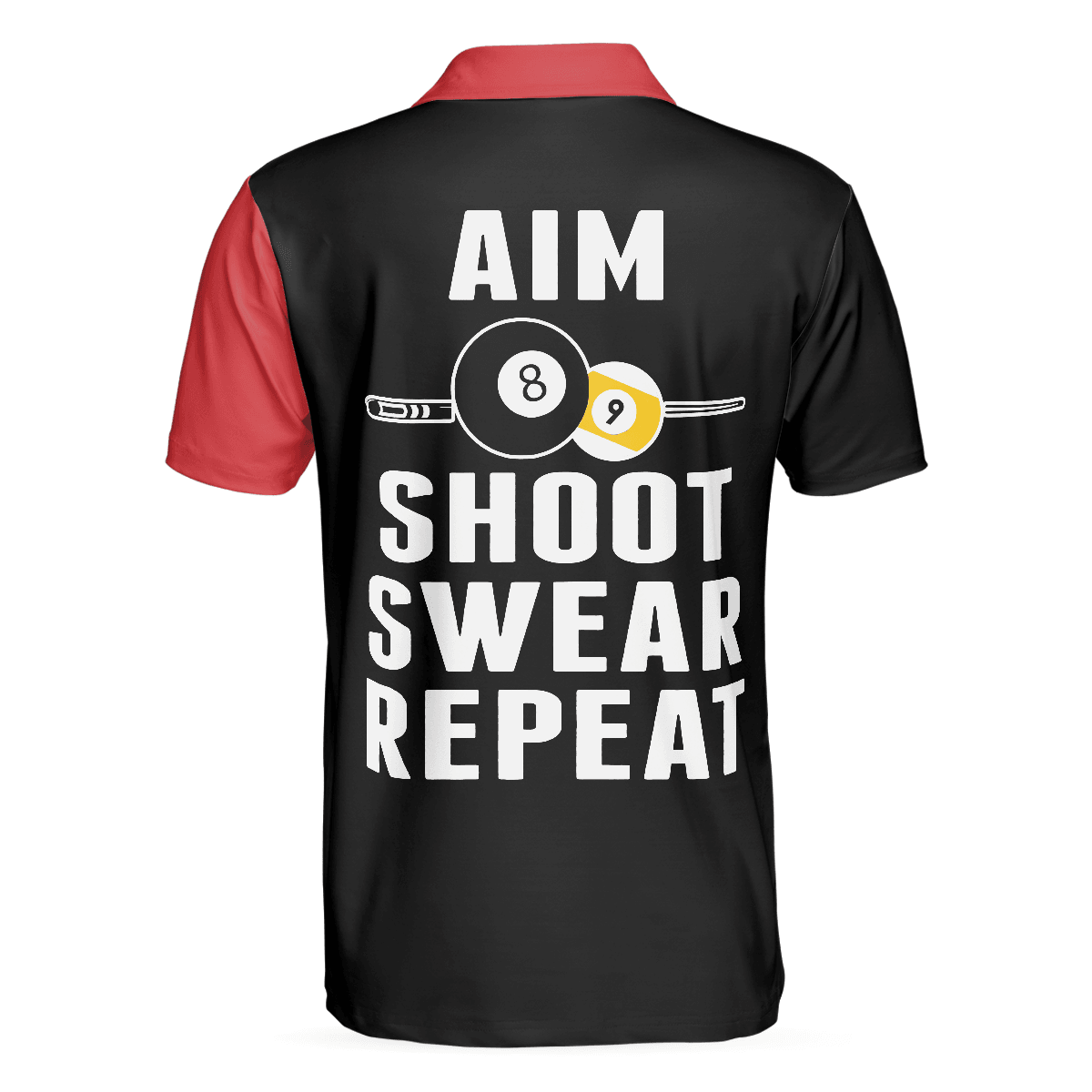 Billiards Men Polo Shirt, Black And Red Billiards Polo Shirt, Aim Shoot Swear Repeat Shirt For Men, Gift For Billiards Lovers, Billiards Players - Amzanimalsgift