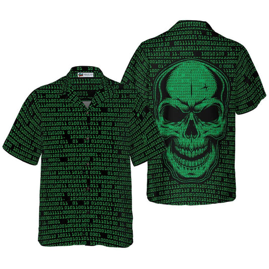 Binary Code Skull Hawaiian Shirt, Binary Code Hawaiian Shirt, Skull Aloha Shirt - Perfect Gift For Men & Women, Husband, Wife Friend, Family - Amzanimalsgift
