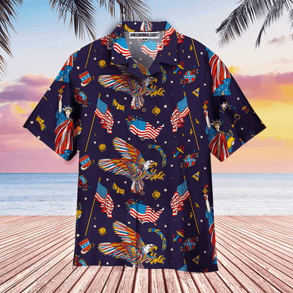 Bird American Flag Independence Day Blue And Red Aloha Hawaiian Shirts For Men Women, 4th Of July Gift For Summer, Patriot, Friend, Family - Amzanimalsgift