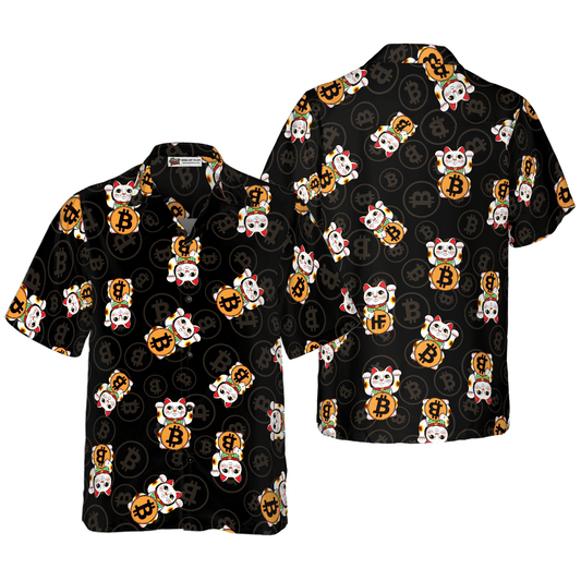 Bitcoin Hawaiian Shirt, Lucky Cat Colorful Summer Aloha Shirt For Men Women, Perfect Gift For Friend, Family, Husband, Wife, Boyfriend, Girlfriend - Amzanimalsgift