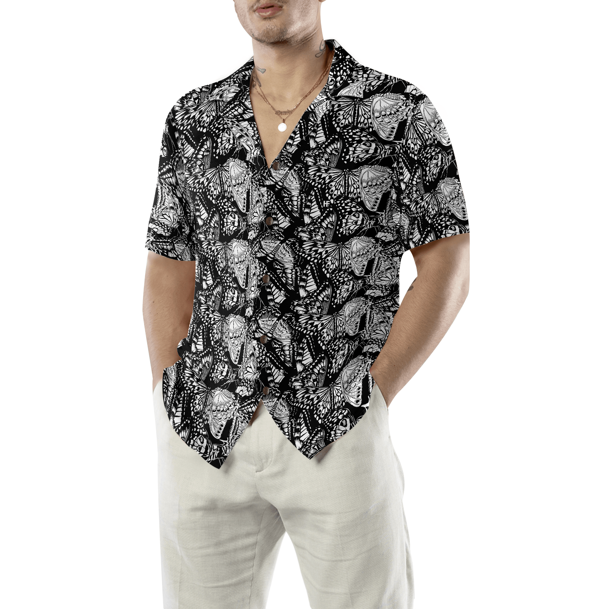 Black And White Butterfly Hawaiian Shirt, Colorful Summer Aloha Shirts For Men Women, Perfect Gift For Husband, Wife, Boyfriend, Friend - Amzanimalsgift