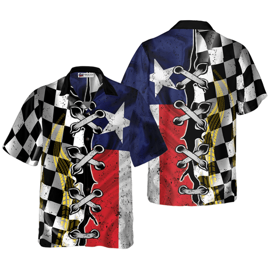 Black And White Texas Racing Flag Aloha Hawaiian Shirt For Summer, Colorful Hawaiian Shirt Outfit For Men Women, Gift For Friend, Team, Racing Lover - Amzanimalsgift