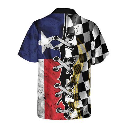 Black And White Texas Racing Flag Aloha Hawaiian Shirt For Summer, Colorful Hawaiian Shirt Outfit For Men Women, Gift For Friend, Team, Racing Lover - Amzanimalsgift