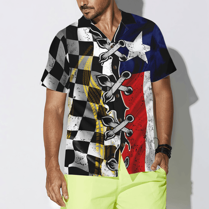Black And White Texas Racing Flag Aloha Hawaiian Shirt For Summer, Colorful Hawaiian Shirt Outfit For Men Women, Gift For Friend, Team, Racing Lover - Amzanimalsgift